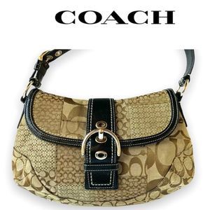 Coach Soho Tan Signature Logo Jacquard Brown Patent Leather Shoulder Bag F12316